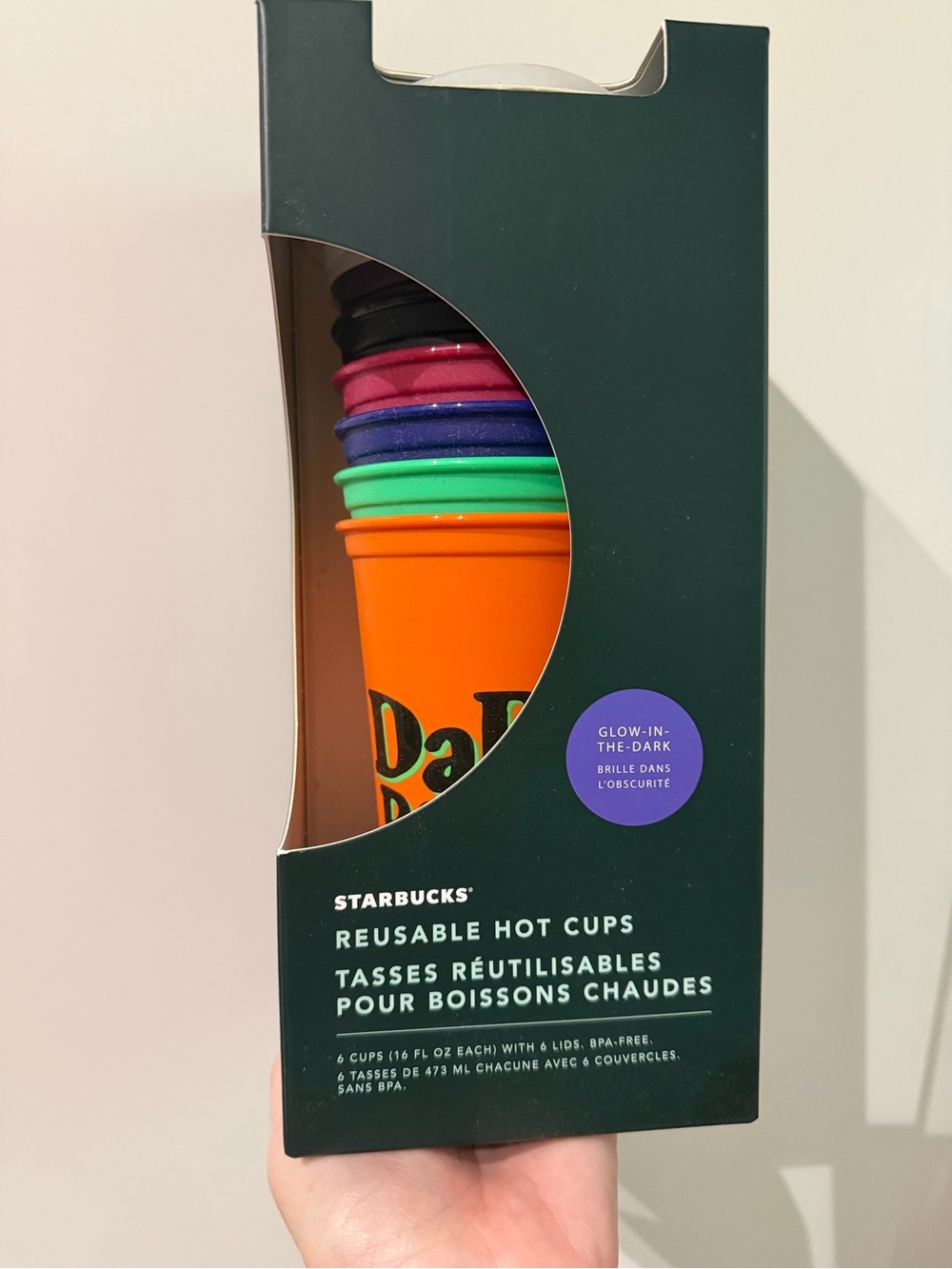 Starbucks Halloween Reusable Hot Cups with Lids Glow In the Dark NIB